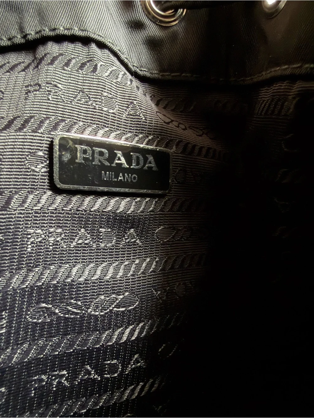Prada Black Nylon Drawstring Bucket Bag Satchel